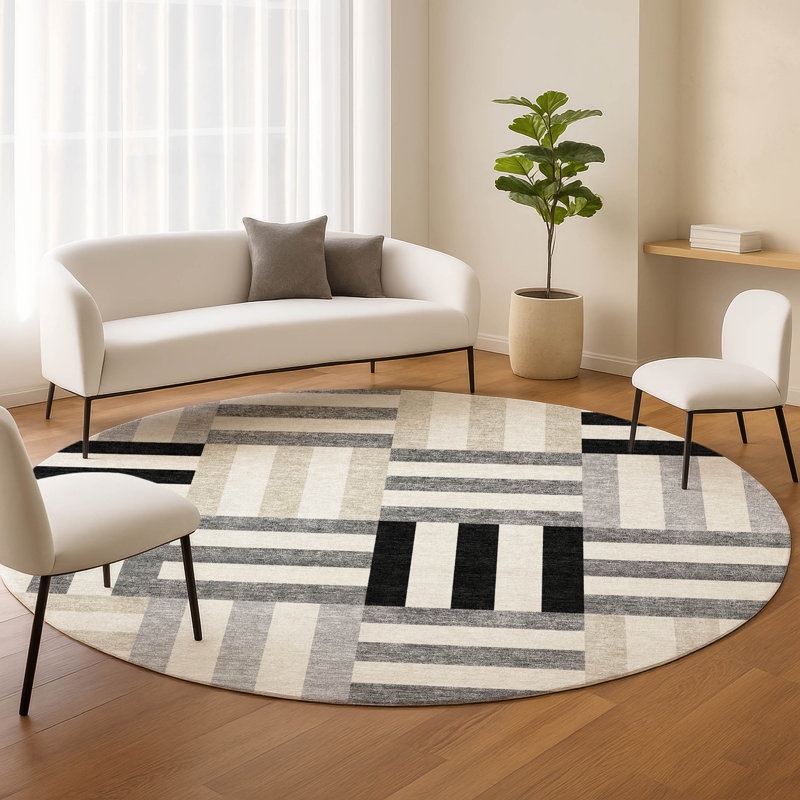 Machine Washable Indoor/Outdoor Aten ACN2332 Geometric Rug, Round 8'
