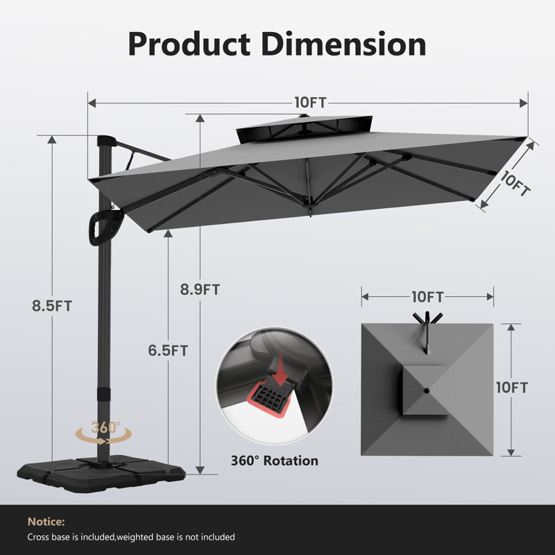 Parasol Cantilever, Gris, H 106 po x l 120 po x P 120 po