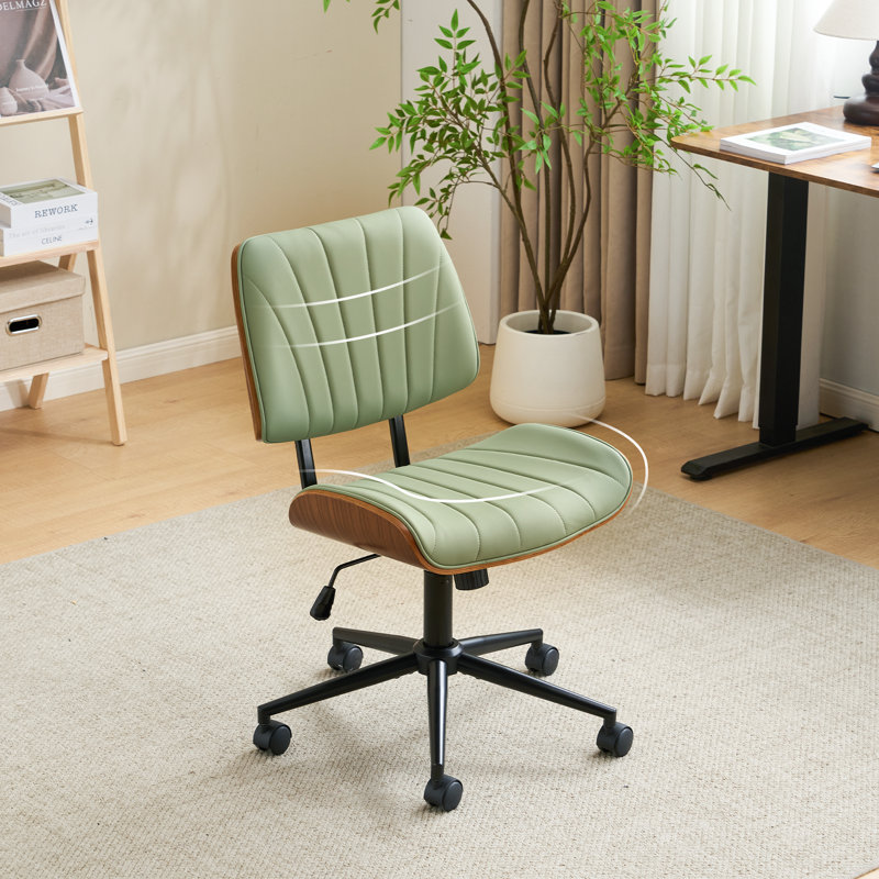 PU Trapezoid Curved Back Swivel Office Chair, Green