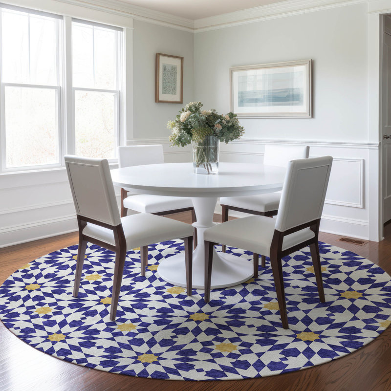 Washable Floral Indoor / Outdoor Rug, Round 8'
