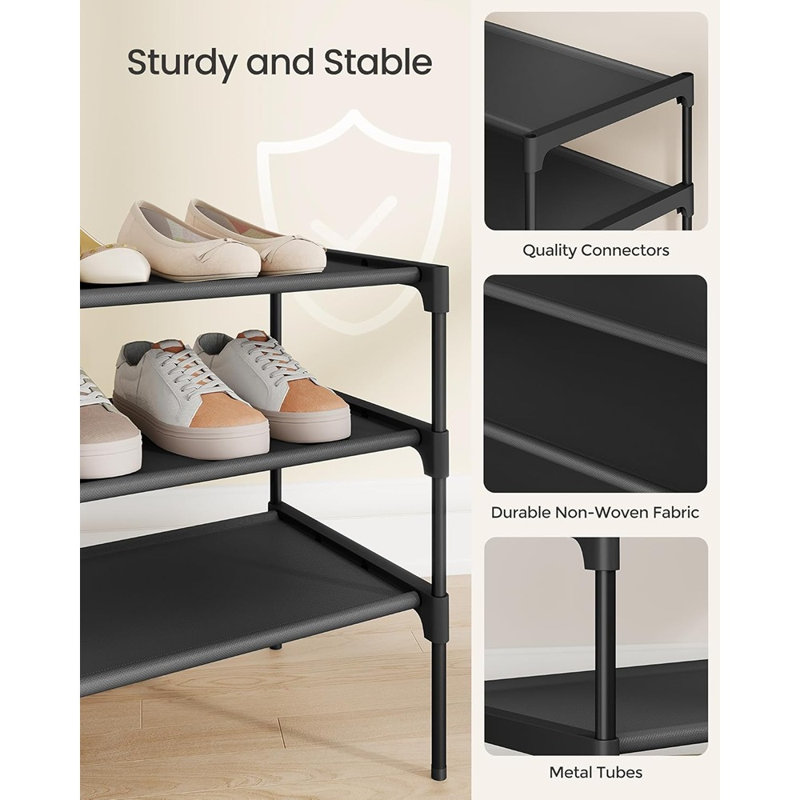 Range-chaussures à 3 niveaux avec structure en métal et tablettes en tissu, garde-robe peu encombrant et organisateur de vestibule