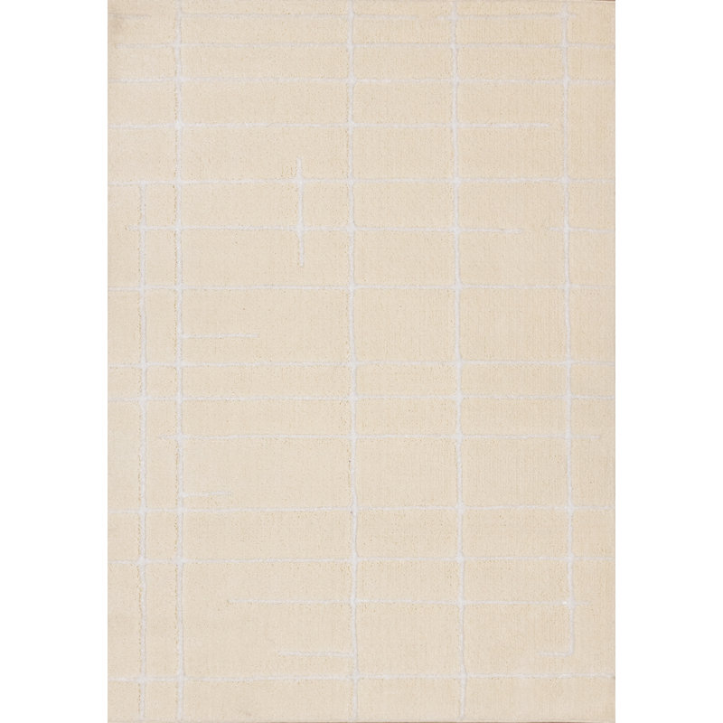 Tapis à rayures 8 pi x 11 pi (7 pi 10 po x 10 pi 6 po), blanc crème, contemporain - salon, chambre à coucher, salle à manger et cuisine