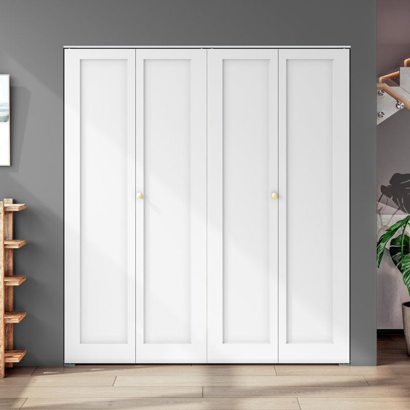 Porte pliante en bois manufacturé à double panneau apprêtée avec trousse de quincaillerie, 48 po x 80 po