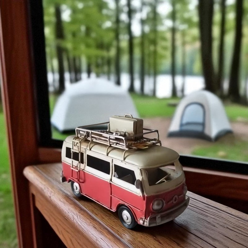 Vintage Style Red Vacation Bus Tabletop Accent