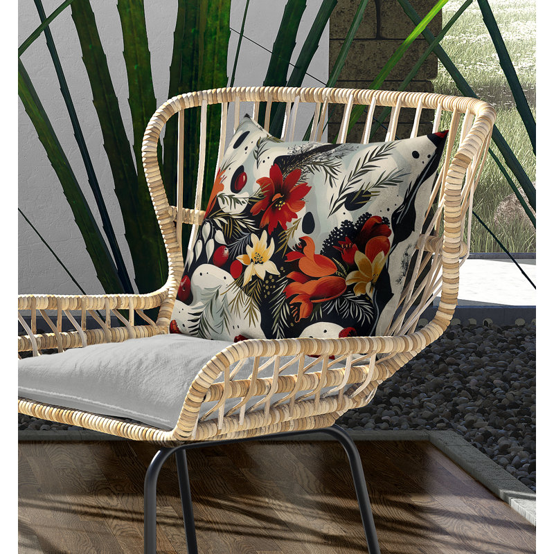 Coussin décoratif intérieur / extérieur Charme Chronicles, H 16 po x l 16 po, Noir / rouge