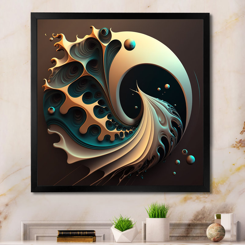 Turquoise Fractal Emanation VI - impression sur toile, Impression noire sur toile encadrée, H 30 po x l 30 po x P 1 po