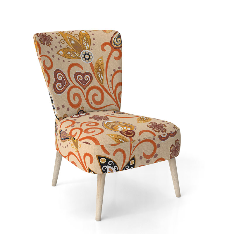 Upholstered Floral Side Chair - Modern floral Accent Chair, Floral Orange Polyester Blend 1