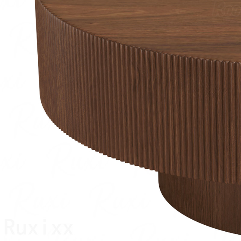 Table basse de 31,5 po x l 13,7 po avec table de bout à tambour de 6,8 po d'épaisseur Table de bout minimaliste cannelée avec base robuste pour le salon Noyer