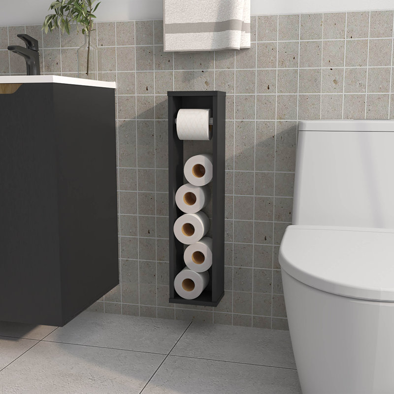 TUHOME Supai Toilet Paper Holder in Melamine, Black