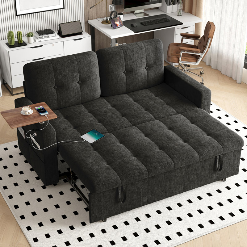 2 Seater Chenille Sofa Bed, Black
