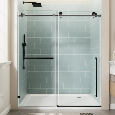 56 - 60 Inches Adjustable Width Shower Door, 78 Tall, 3/8  10Mm  Tempered Glass With Shatter Film, Matte Black Design, Step By Guide For Installation Wide Bathtub High, Clear Proof Stainless Steel