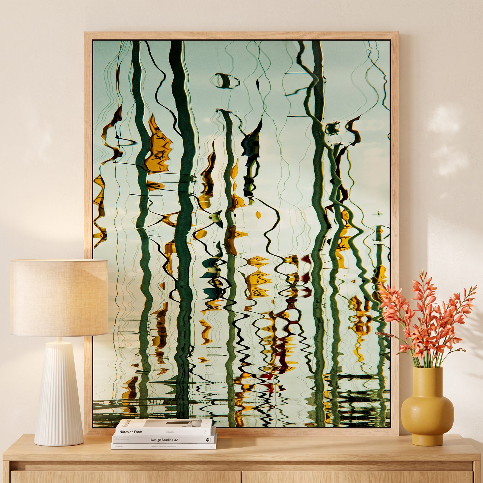 Wired Print by Geoffrey Baris, 40" H x 30" W x 2" D, Light Brown Framed