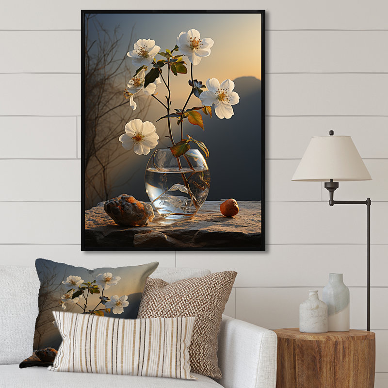 «Violets Sunset» sur toile, H 44 po x l 34 po x P 1,5 po, Cadre flottant noir