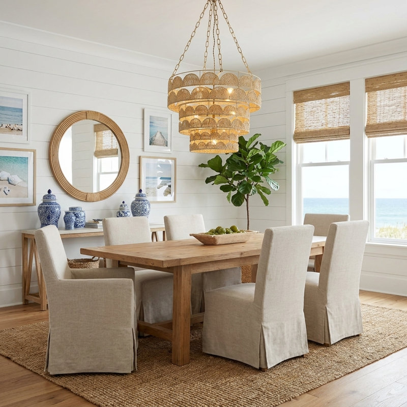 Lustre en rotin à 7 lumières Auris, bord de mer Boho - tissé à la main