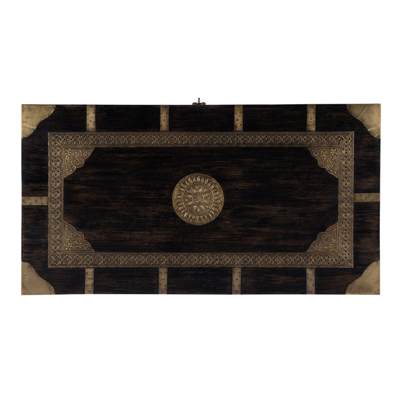 Nador Hand-Painted Brass Inlay Storage Trunk Coffee Table, Brown/Gold
