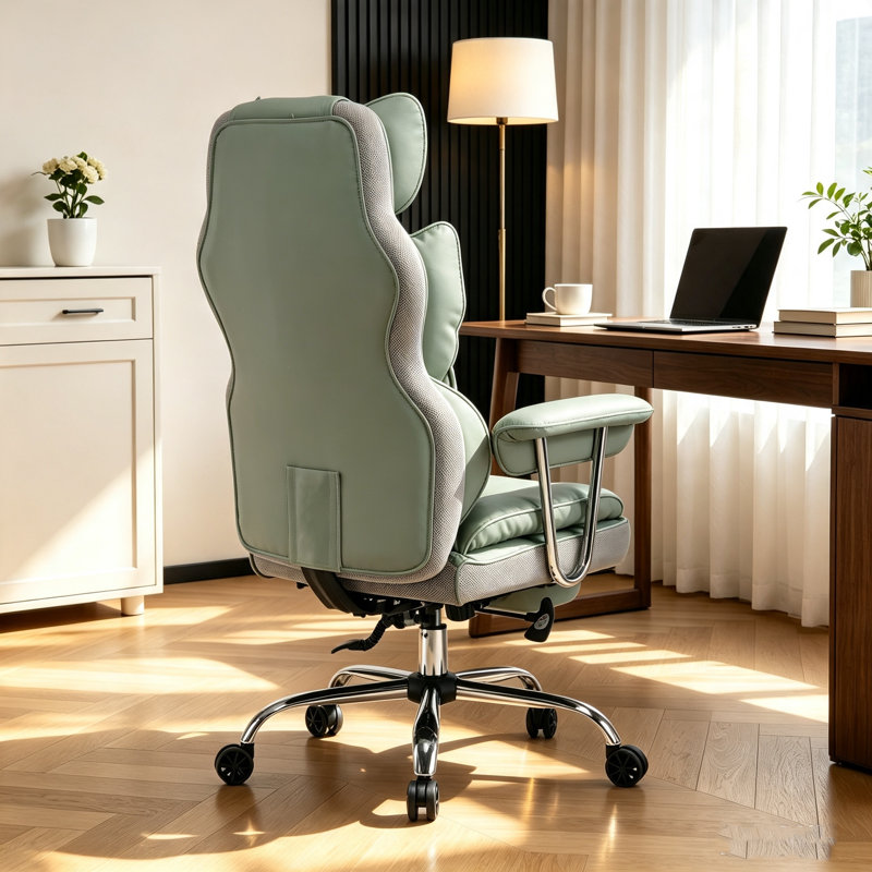 Efomao Big and Tall Office Chair with Foot Rest 400LBS, PU Leather Computer Chair, for home office, GREEN