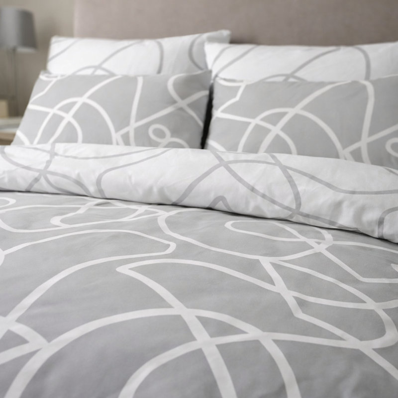 Alkistis Polyester Abstract Duvet Cover Set , Double - 2 Standard Pillowcases, Grey