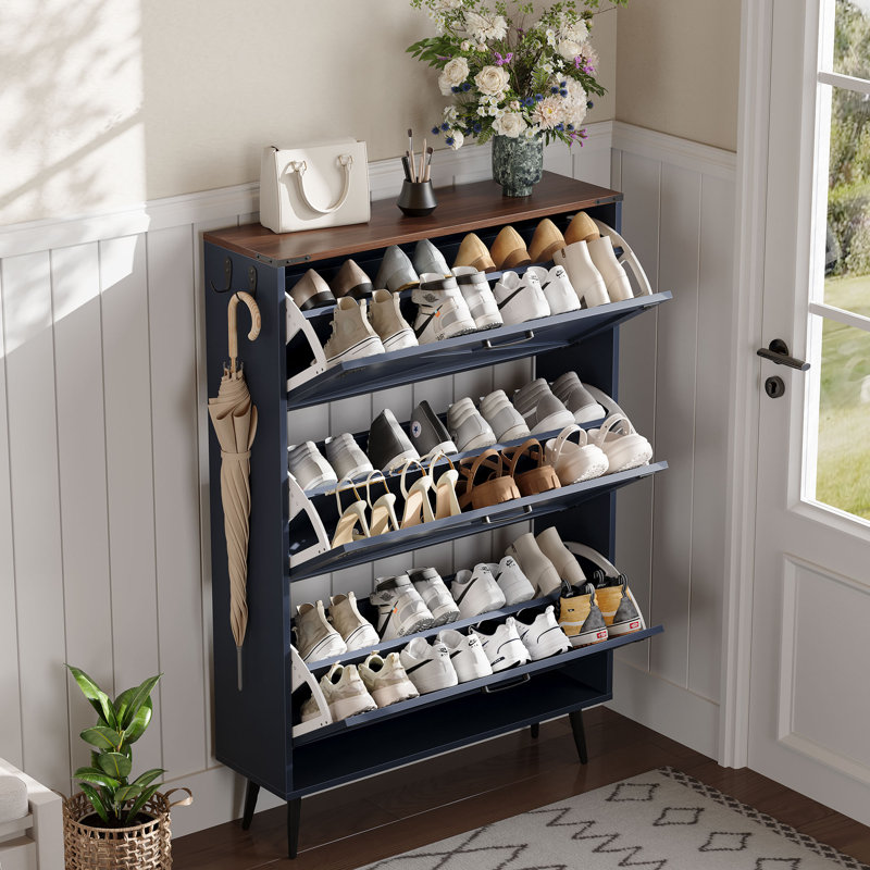 Tomoye 3 Tier Farmhouse Shoe Storage Cabinet, Blue