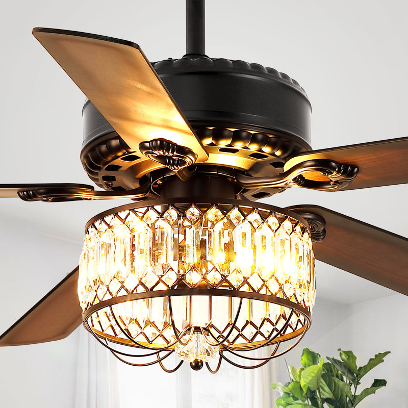 52" Indoor Crystal Ceiling Fan Fandelier With Lights And Remote Control, Black