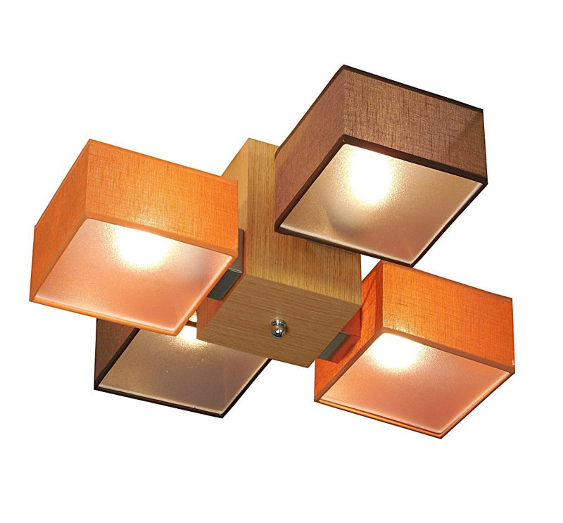 Miranda Semi Flush Mount, Natural oak wood, Brown/Orange, translucent