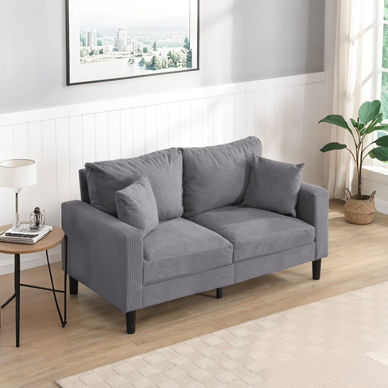 Canapé en velours côtelé haute résilience 74,8 pouces Defoor, H 34,6 po x l 75 po x P 30,7 po, Gris clair