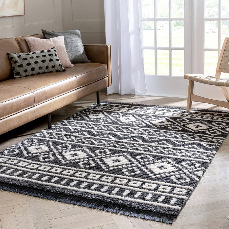Maya Black and White Synthetic Handmade Area Rug