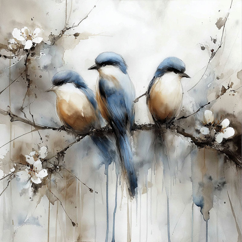 Blue Harmony - Trio d'oiseaux aux tons subtils de printemps