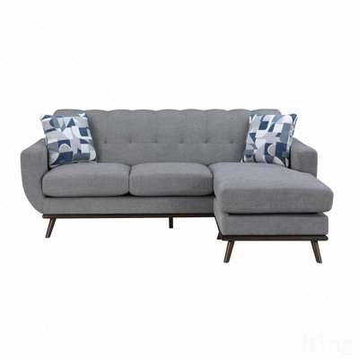 Solid Wood Reversible Sofa Chaise Gray Chenille Upholstered Decorative Pillows Mid-Century Modern Living Room Furniture 1Pc