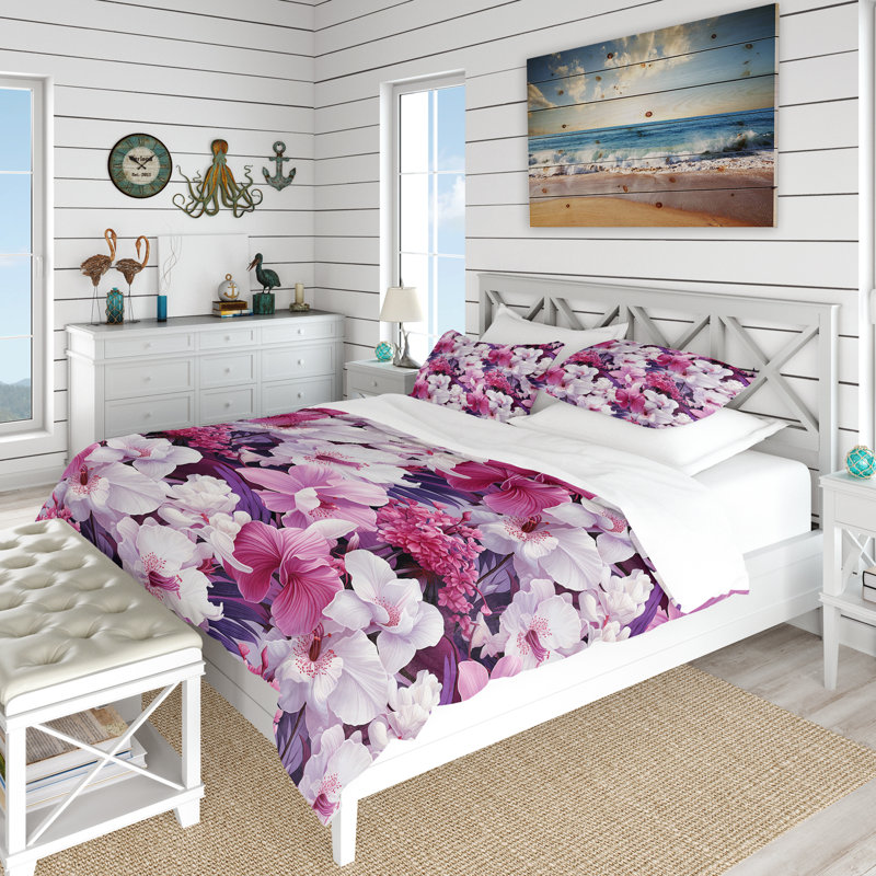 Literie Orchid Dreams, Housse de couette pour grand lit et 2 taies décor