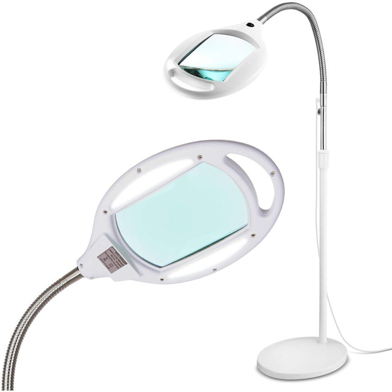 5 Diopter (2.25x) Hands Free Magnifier With Bright Led Light For Reading - Work Light With Flexible Gooseneck, White