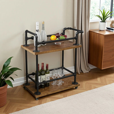 Industrial Bar Carts,Serving Carts,Kitchen Carts,Wine Rack Carts On Wheels With Storage, Industrial Rolling Carts,Wine Tea Liquor Shelves,Brown