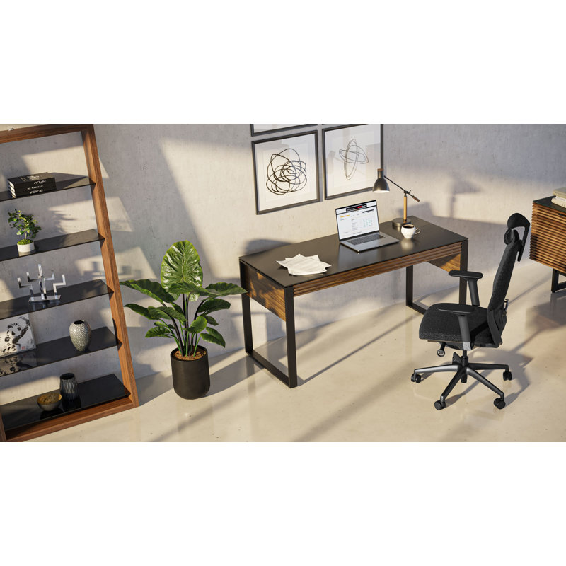 Corridor Glass Writing Desk, Natural Walnut