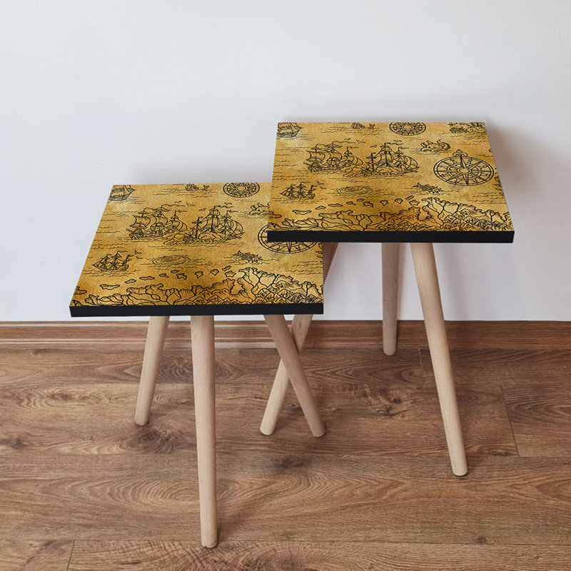 Stylish Nesting Table Set (2 Pieces), Camel & Black, 13.8 x 18.5 x 13.8 inches & 13.8 x 16.5 x 13.8 inches | 100% MDF with Beech Wood Legs, Thickness: 0.7 inches | Ideal for Living Room, Elegant & Functional Design