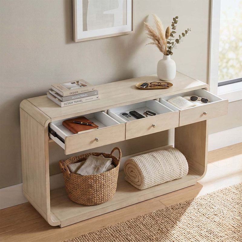 Console avec pieds courbés élégants, pour le vestibule, le couloir ou le salon, Naturel