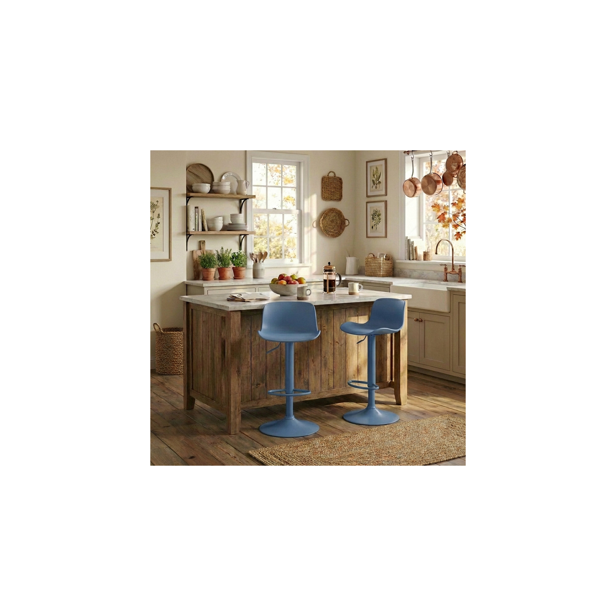 Meli Height-Adjustable Swivel Bar Stools , Blue