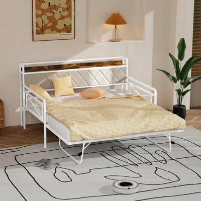 Fabric Daybed With Trundle Bed, Upholstered Day Bed With LED Light And Charing Station by Latitude Run