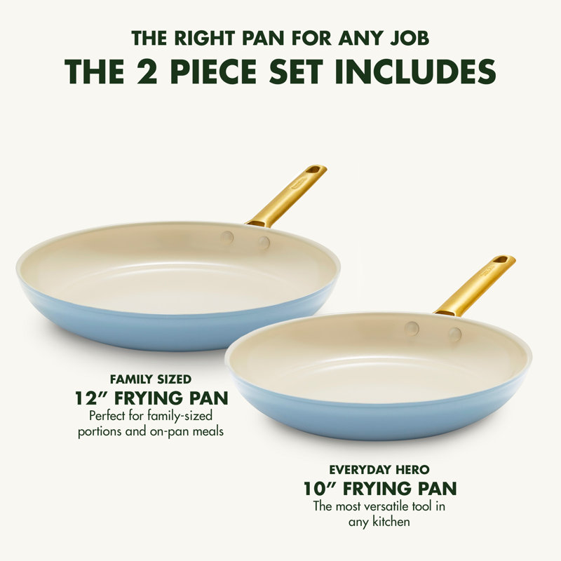 Sky Blue and Gold Ceramic Nonstick Frying Pan Set