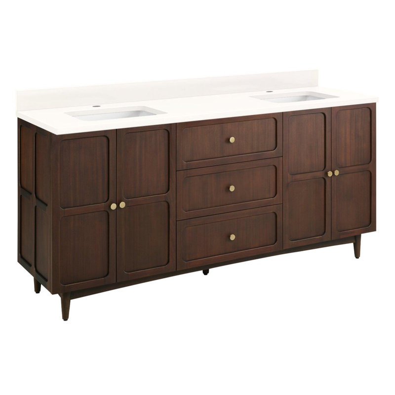 72" Delavan Vanity With Rectangular Undermount Sinks, 8" Widespread, Arctic White Quartz, 60"