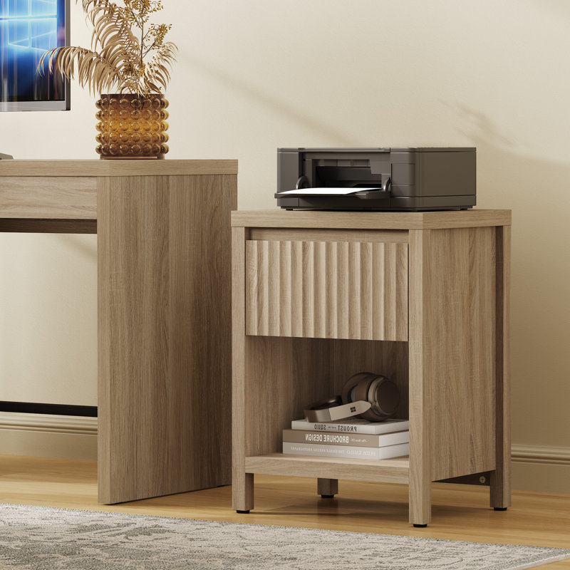Table de chevet moderne à 1 tiroir avec rangement ouvert Allete, Beige grès