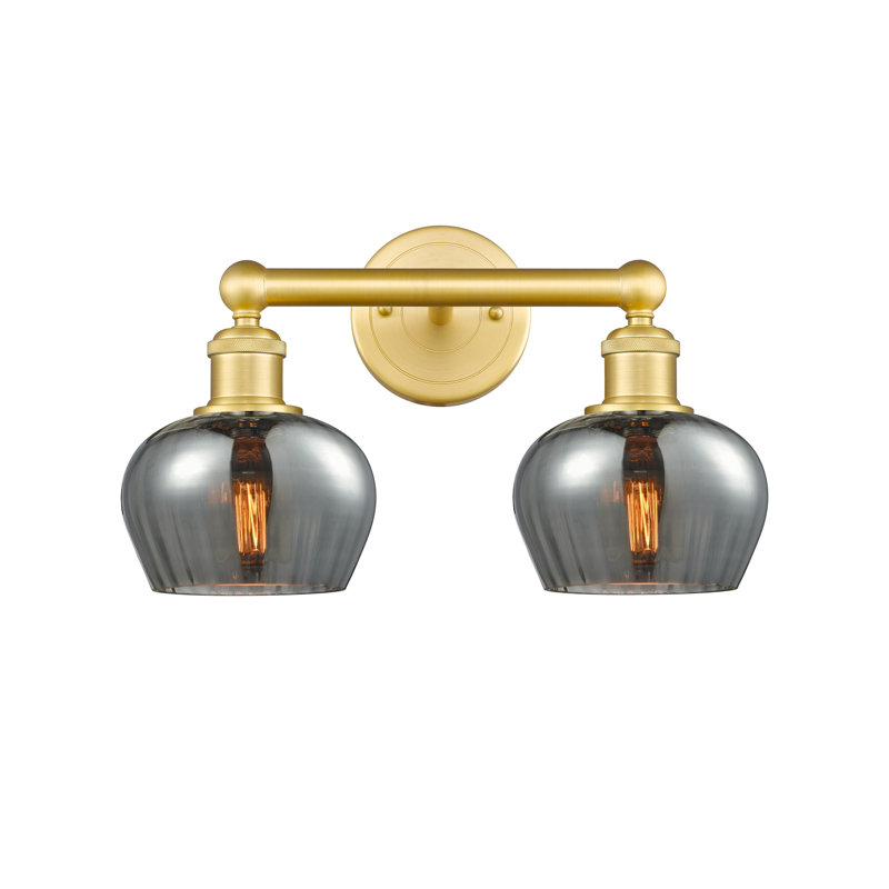 2 - Light Dimmable Vanity Light, Satin Gold, Plated Smoke