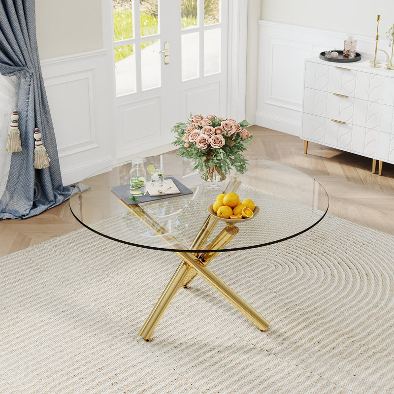 Table de salle à manger Kaizlyn Modern, Doré, 29,52 po H x 47,2 po L x 47,2 po l