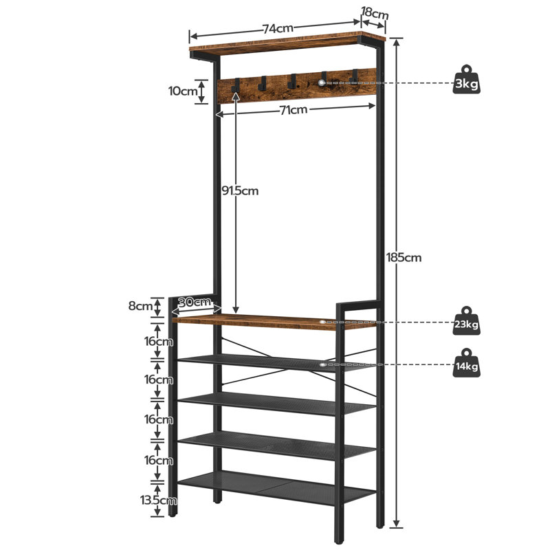 Alarice Iron Freestanding 5 - Hook Coat Rack