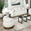 Luxueux fauteuil rond de salon avec mouvement pivotant, tissu blanc doux, revêtement doré, meubles en bois massif, 1 pièce