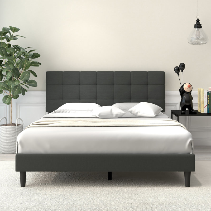 Upholstered Platform Bed, Dark Gray, Queen