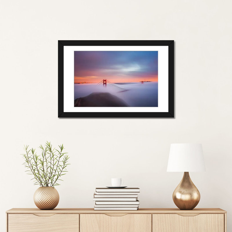 " Just Another Day In The Bay " by Toby Harriman, 16" H x 24" W x 1" D, Black Framed Fine Art Paper, White