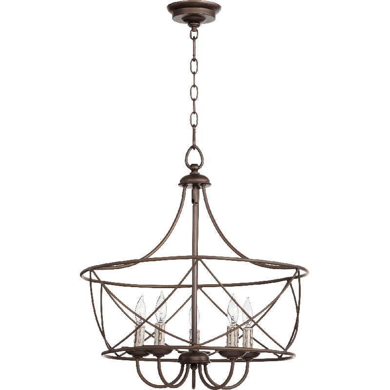 Madeira 5 - Light Lantern Geometric Chandelier, Oiled Bronze