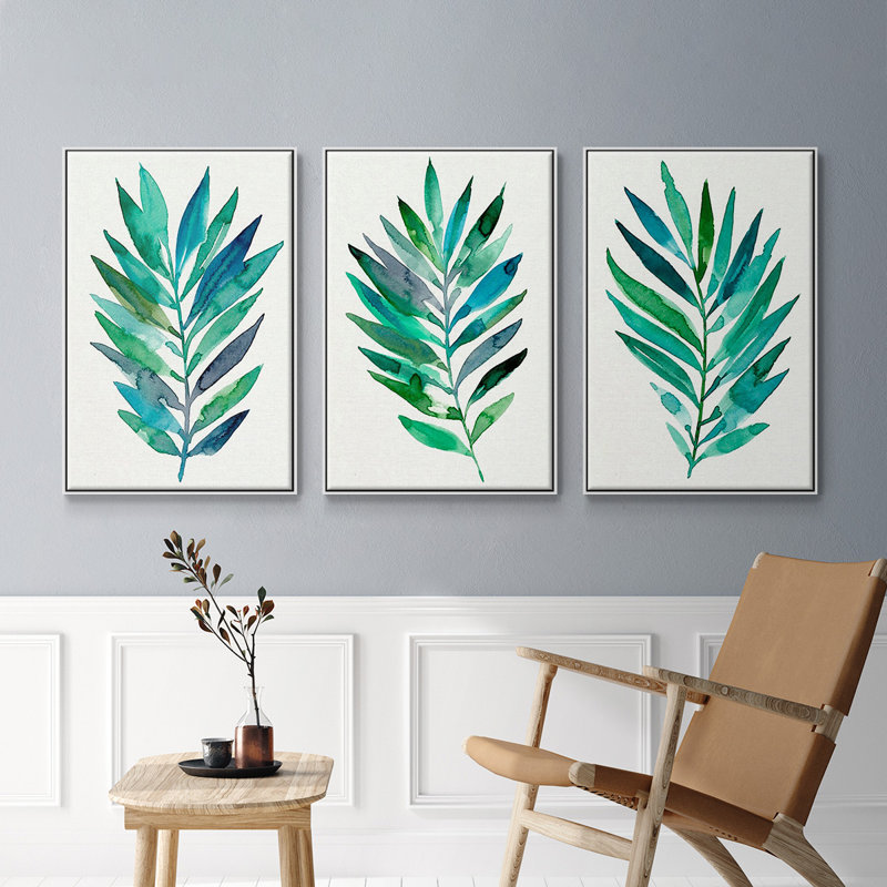 Ensemble de 3 pièces encadrées sur toile Palm Frond Flow I, Blanc, H 36 po x l 72 po
