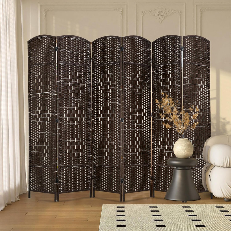 6 Panel Room Divider, Walnut Brown