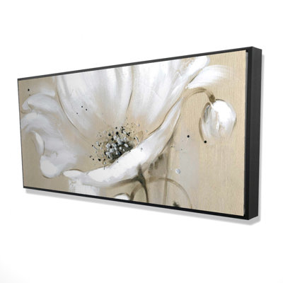 White Abstract Wild Flower Print On Canvas
