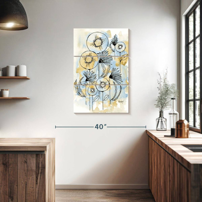 Fleurs jaunes et bleues II, H 38 po x l 24 po